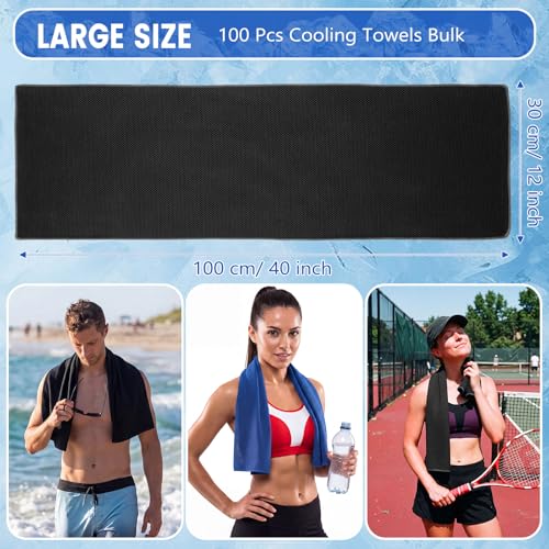 Hosuly 100 Pack Cooling Towels, 40"x12" Cooling Towels for Neck and Face Breathable Soft Chilly Sweat Rag Microfiber Sport Rags for Gym Yoga Golf Running - color: Deep Blue, Black