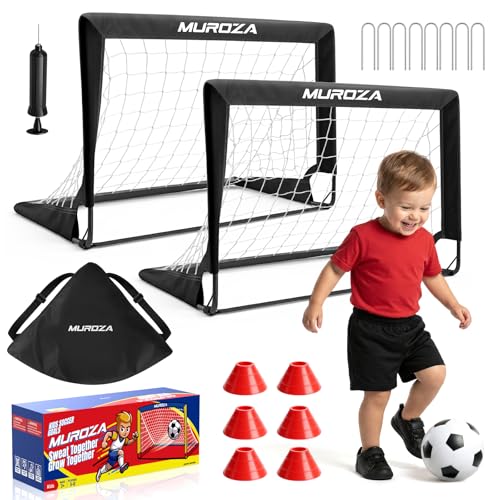 Kids Soccer Goal, Soccer Goals for Backyard Set | 2 Pack 2x1.5ft Portable Pop Up Soccer Nets with Ball and Cones, Soccer Training Set for Toddlers, Indoor & Outdoor Games - color: Black, Gray, Black