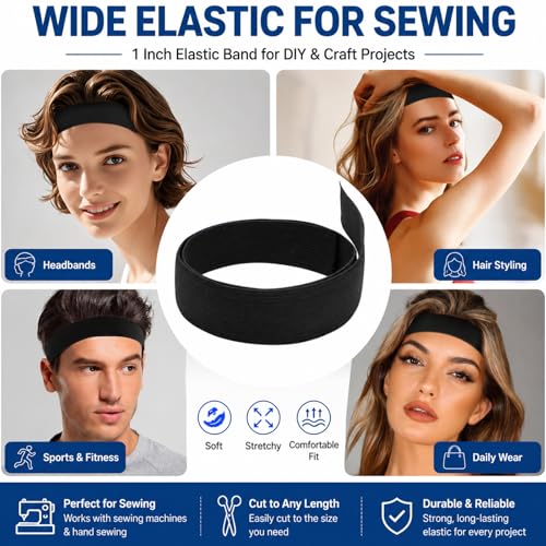 Lydia's Deal Elastic Bands for Sewing Wide 1 Inch x 12 Yards,High Elasticity Knit Elastic Spool Elastic Straps for Wig -Black - color: Black, size: 1 Inch * 12 Yards