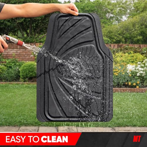 Motor Trend FlexTough Guard All-Weather Floor Mats for Cars – Black Waterproof Rubber Floor Mats, Universal Trim-to-Fit Automotive Accessories for Cars, Trucks & SUV - color: Solid Black