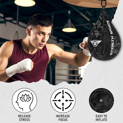 Speed Ball Boxing – MMA Speed Bag & Hanging Swivel Kit for Boxing Training – Punching Bag for Muay Thai, Kickboxing, Martial Arts, Reflex and Speed Training Striking Bag - color: Camo