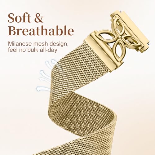 Getino Magnetic Metal Strap Compatible with Galaxy Watch 7 Band, Galaxy Watch 6 Classic Band FE 5 Pro 4 Active 2, 20mm Milanese Floral Dressy Wristband for Samsung Watch Bands Women 40mm 44mm 45mm - color: Gold