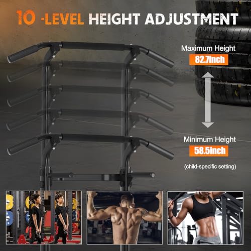 SogesHome Power Tower Pull Up Bar and Dip Station, Height Adjustable Dip Stand Exercise Machine for Home Gym, Multi-Functional Free Standing Strength Training Fitness Workout Station - color: Black