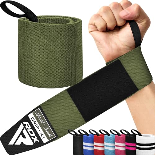 RDX Wrist Wraps for Weightlifting (Pair), IPL USPA Approved, Elasticated 18” Cotton Straps Support with Thumb Loop, Gym Wrap for Weight Lifting Powerlifting Competition Strength Training Bodybuilding - color: Army Green