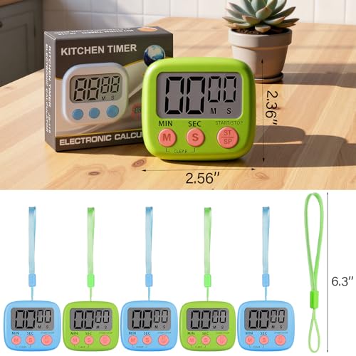 Weewooday 24 Pcs Small Digital Kitchen Timer Magnetic Back and Switch Minute Second Count up Countdown Big LCD Display Loud Alarm for Teacher Cooking Baking (Blue,Green) - color: Blue, Green