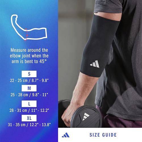 adidas Elbow Support Sleeve - Seamless and Smooth Elbow Support for Training, Competitions, and General Fitness - Ergonomic Design, Nylon Trim - Durable & Breathable - Black (Red Logo), Small - size: Small, style: adidas Elbow Support