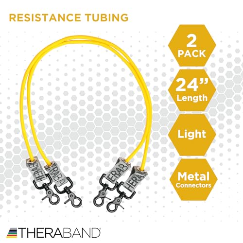 THERABAND Resistance Tubing with Connectors for Wall, Rehab & Wellness Station, Light Level 2, Set of 2, 24-Inch Yellow Tubing for Physical Therapy, Exercise, Rehab, Clinics & Pilates, Latex Tubes - color: Yellow - Thin, size: 24 Inch