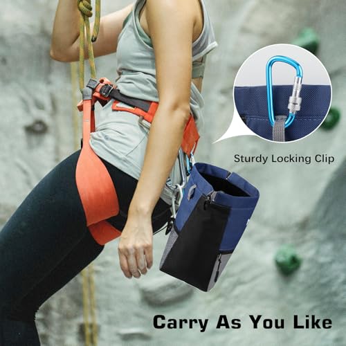 MoKo Chalk Bag for Rock Climbing, Large Capacity Climbing Chalk Bag with Magnetic Snap and Zipper Pocket, Portable Chalk Bucket for Rock Climbing, Weight Lifting, Bouldering, Gymnastics, Fitness - color: Blue