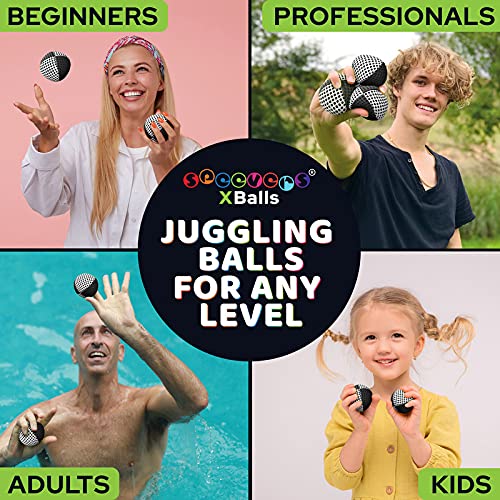 speevers Juggling Balls for Beginners and Professionals Set of 3, Juggling Bean Bags 14 Colors Available, 2 Layers of Net and Carry Case, Original Xballs Juggling Balls (Black - White, 4.2 oz) - color: Black - White, size: 4.2 oz