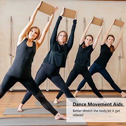 Leitee 4 Pcs Cork Yoga Blocks, 9 x 6 x 4 in Non Slip Bricks | Natural Cork Surface, Textured Grip, High Density Support, Stable for Poses, Stretching Balance Pilates Use