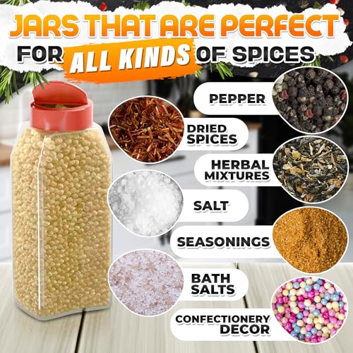 2 Pcs 32 oz Large Seasoning Shaker Set – Clear Spice Containers with Dual Flip-Top Red Lids and Airtight Seal – Food-Grade Plastic, Wide Mouth for BBQ Rubs, Bulk Spices, Loose Leaf Tea & Craft Storage