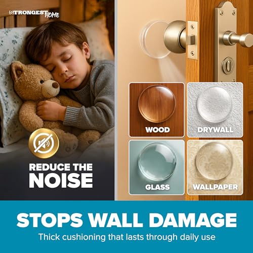 STRONGEST HOME Door Stoppers (Medium) 2" - Door Stop for Wall with Strong Back Adhesive - Quiet and Shock Absorbent Silicone Wall Protectors from Door Knobs - Protects Every Surface - (Clear | 6 PCS) - color: Clear, size: Medium