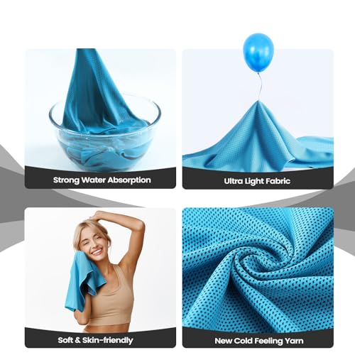 Clothirily Cooling Towels for Women Men, Breathable Cooling Towels for Neck and Face, Workout Towel for Hot Weather, Sweat Towel for Gym Yoga, Camping, Fitness, Running, Traveling, 4 Pack 40"x12" - color: Rose Red/Blue/Light Blue/Dark Grey