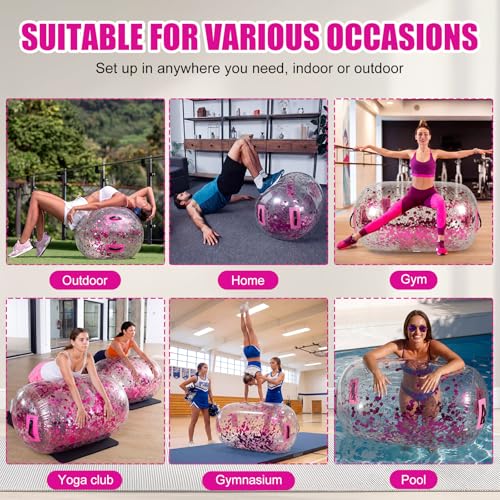Gemscream Gymnastics Barrel Inflatable Air Roller Mat 40" x 24" Glitter Tumbling Air Barrel Gymnastic Cylinder Tumble Equipment for Back Handspring Trainer Cheerleading Yoga Home Use - color: Glitter Pink