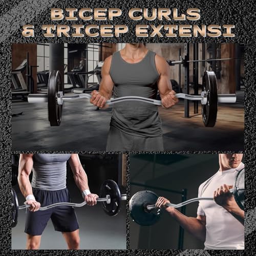 Olympic EZ Curl Barbell Bar, 47" EZ Curl Bar for Weight Lifting, Biceps, Triceps, Back/Leg Muscle Group Exercise,Chrome Curling Bar for 2 Inch Weight Plates,With 2 Spring Collars - color: Silver