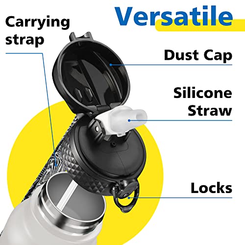 Han's Bottle Sports Water Bottle - 24 Oz, Straw Lid, Leak Proof, Vacuum Insulated Stainless Steel, Double Walled, Thermo Mug,White & Black - color: White & Black, size: 24 Ounces