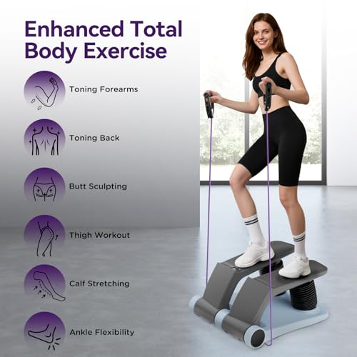 Air Stepper Exercise Machine with Resistance Bands, 5-Level Adjustable Resistance, 300 lb Capacity Stair Stepper with LED Monitor, Low-Impact Home Cardio and Full Body Workout Equipment - color: Blue/Black
