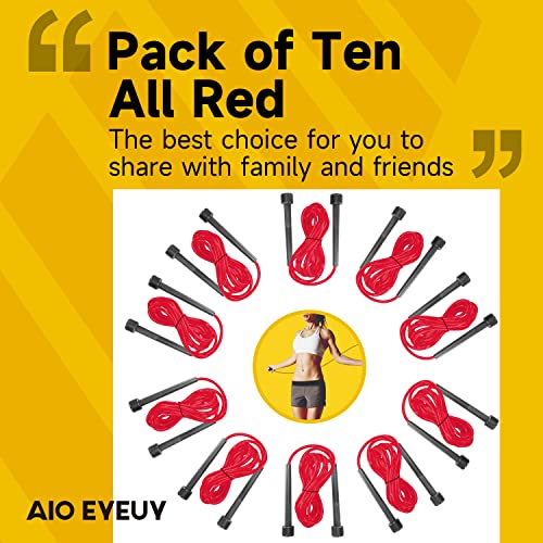 10 Pack Adjustable Jump Rope for Fitness and Exercise - PVC Skipping Rope for Men, Women and Teens - Tangle-Free for Keeping Fit, Training, Workout - color: 10Pack-Red*10
