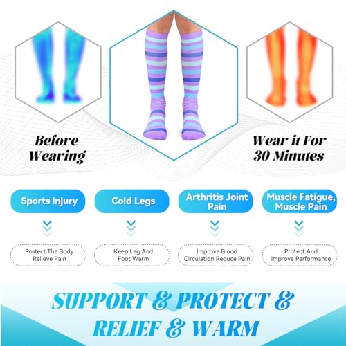 IRAMY Compression Socks Women Ankle Support Gradient Compression Wicking Moisture Knee High Socks 3 Packs - color: Blue+purple+light Green-3 Packs, size: X-Large