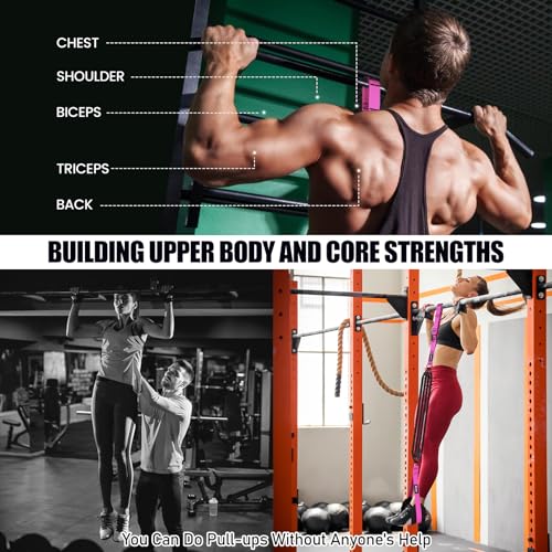 Pull Up Assistance Bands 260lbs, Heavy Pull Up Bands Resistance Bands for Pull Ups Working Out with Feet Rest, Pull Up Bar Bands Assistance Bands Strength Training Workout Equipment, Height Adjustable - color: Rose Red
