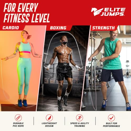Elite Jumps 6mm PVC Jump Rope, Adjustable Skipping Rope | Non-kinking PVC cord. Unbreakable handles. Smooth rotation. For cardio and boxing. - color: White Handles - 5" Handle
