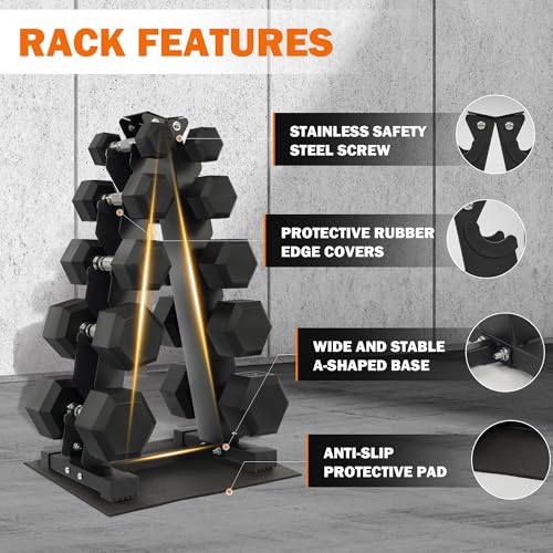 Fitvids Rubber Coated Hex Dumbbell Set with Storage Rack, 100/150/200/550 LB Hand Weight Set with Anti-Slip Grip for Home Gym - size: 150LBS Set