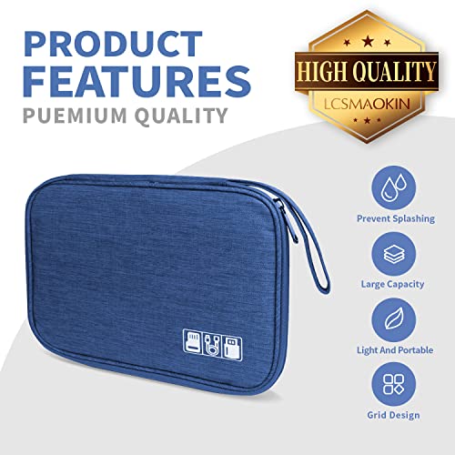 Lcsmaokin Electronics Travel Organizer,Portable Waterproof Electronic Travel Storage Bag for Small Charging Cord Storage,Charger,Small Electronics,SD Card etc,for Travel,Business -Navy Blue - color: A-Navy Blue, size: Single Layer