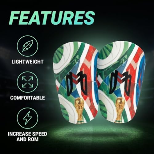 MediCaptain MiniGuards - Mini Shin Guards for Soccer Players - Tiny Shin Pads for Men, Women, Teens - Miniature Shin Guards 3.9 x 2.4 inch - Perfect for High Level Soccer Athletes - color: World Cup