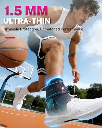 1.5mm Ultra Thin Ankle Brace for Women Men, Lightweight Breathable & Adjustable Figure-8 Support for Flexible Stability, Fits in ALL Types of Shoes for Sports, Work & Daily Relief, M - size: M