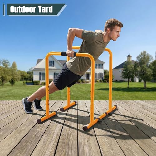 OLIXIS Dip Bar, Adjustable Heavy Duty Dip Station with Soft Foam Handles | Stabilizer Parallel Parallette Bar Fitness Equipment for Home, Gym, Patio, Office