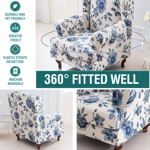 NILUOH Wingback Chair Slipcover 2-Piece Stretch Wingback Chair Sofa Slipcover Armchair Cover Printed Furniture Protector Couch Soft with Elastic Bottom for Living Room - color: Lzk-01