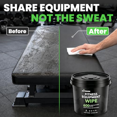 Gym Equipment Wipes, 600 Count Yoga Mat Cleaner Wipes | Green Tea & Aloe Formula • Alcohol Free • Large Wipes • Fresh Scent • Home & Commercial Use