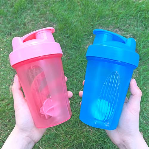 ANNAKIKI Shaker Bottle Protein Shakes and 16-Ounce/400ML Shaker Bottle with Wire Whisk Balls,Free of BPA plastic (Blue+Pink(2PCS))