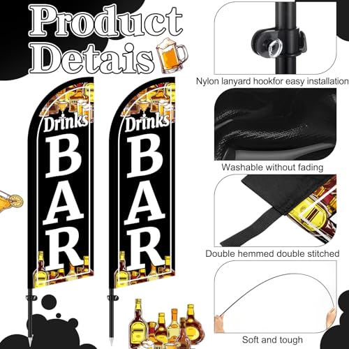 Mindsoft 2 Pack Bar Drinks Feather Flag 8.2 Feet Tall Advertising Swooper Flag Banner Stand Signs with Pole and Ground Stake for Outdoor Business Market Store - style: Bar Drinks