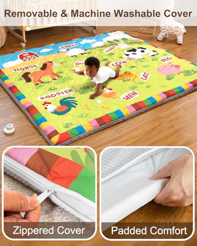 Baby Play Mat, 71x59 Playpen Mat with Machine Washable Cover | Removable, Thicken Cushioning Playmats for Baby, Non-Slip Bottom, Easy to Clean for Infants, Farm - color: Farm, size: 71" X 59"