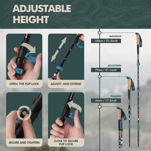 GPTCAMP Walking Sticks,Trekking Poles Collapsible Hiking Poles,Lightweight Folding Travel Walking Pole for Men Women,2pc Adjustable Hiking Stick with EVA Foam Grips for Backpacking - color: -Blue
