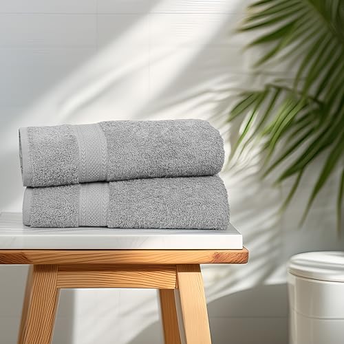 Commercial Bulk Pack of 12 Bath Towels – 100% Cotton Terry 24" x 48" – Ideal for Hotels, Salons, Gyms, Spas & Institutional Use – Light Grey - color: Light Grey, size: 24"x48" - PK 12