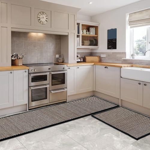 Artoid Mode Washable Non-Skid Kitchen Rugs and Mats Set of 2, Rubber Backing Home Decor Kitchen Mats for Floor Front of Sink Black - 17x29 and 17x60 Inch - color: Black, size: 17" x 29" /17" x 60"