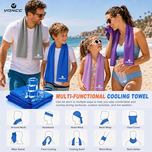 YQXCC 4 Pack Cooling Towels (47"x12"), Ice Cool Neck Towel, Soft Breathable Microfiber for Yoga, Golf, Gym, Running, Camping & Hot Weather - color: Light Blue*2/Light Gray*2