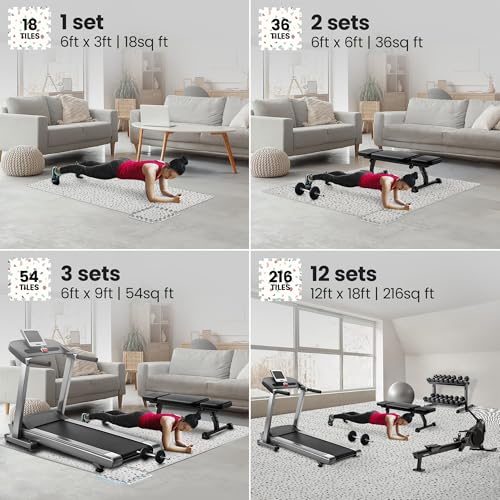 bemaxx Gym Mats Set - 18 pcs EVA Interlocking Foam Floor Tiles (12.6"x12.6"x0.4") 18sqft Protective Gym Flooring Sports Home Workout Exercise Mats Puzzle Garage Fitness Play-Room Pool Treadmill Bike - color: Confetti, size: 18 Tiles | 18 sq ft