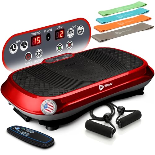 Lifepro Waver Vibration Plate Exercise Machine – High-Intensity Vibration Plate for Lymphatic Drainage – Full-Body Workout Vibrating Platform with Loop Bands – Fitness Equipment for Strength & Toning - color: Red