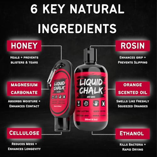 PowerGrip Liquid Chalk – Sweat-Proof, No-Mess Grip Enhancer for Weightlifting, Rock Climbing & Gymnastics - size: 250ml 1x Bottle