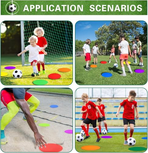 12/24Pcs Poly Spot Markers 4 inch/9 inch Non-Slip Rubber Agility Training Markers Floor Dots Flat Field Cones for Football Basketball Soccer School Exercise Drills Gym Dance Practice 6 Colors - style: 9 inch 30 Pcs (PVC)
