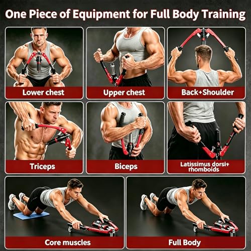 3 in 1 Twister Arm Trainer, Adjustable 22-440 lbs Hydraulic Power Chest Workout Equipment with Ab Roller Wheel, Home Gym for Full Body Strength Training, Arm Exerciser Chest Trainer for Men Women