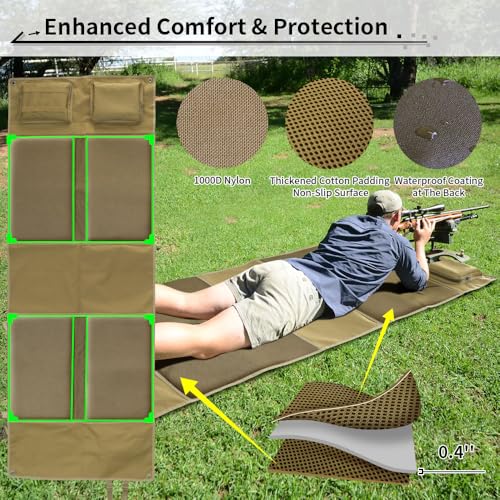 Shooting Mats Prone Padded, Extra Large Portable Roll Up Folded Waterproof Non-Slip Tactical Shooting Mat with Thickened Cotton Padding, Bipod Holder & 2 Accessory Pockets for Range Shooting Hunting - style: Standard Rectangular