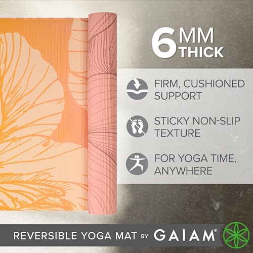 Gaiam Yoga Mat - Premium Print Reversible Extra Thick Non Slip Exercise & Fitness Mat for All Types of Yoga, Pilates & Floor Workouts - color: Dahlia Grains