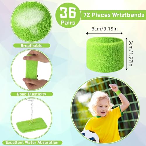 Lounsweer Wrist Sweatbands Bulk for Kids Adult Teams Sweat Bands Sports Wristband Athletic Neon Sweatbands for Football Basketball Tennis Running Gym Party Gifts - color: Green