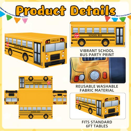 6FT Rectangle School Bus Tablecloth, Yellow Bus Print Washable Fabric Table Cover for Kids Classroom, Driver Appreciation, Teacher Appreciation Week, Field Trip, Back to School Birthday Decorations - color: School Bus