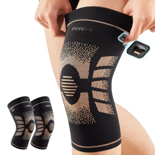 CAMBIVO 2 Pack Copper Knee Brace for Women Men, Pain Relief Knee Support, M | Copper infused for pain relief & circulation | Pull tabs easy on/off | Non-slip compression for arthritis, running, gym - size: Medium