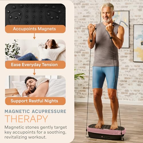 Lifepro HexaPlate Lite Vibration Plate Exercise Machine — Magnetic Acupoints, 99 Speeds & 10 Presets Vibration Platform Machine with Resistance Bands — Vibrating Plate for Lymphatic Drainage & Toning - color: Rose Gold